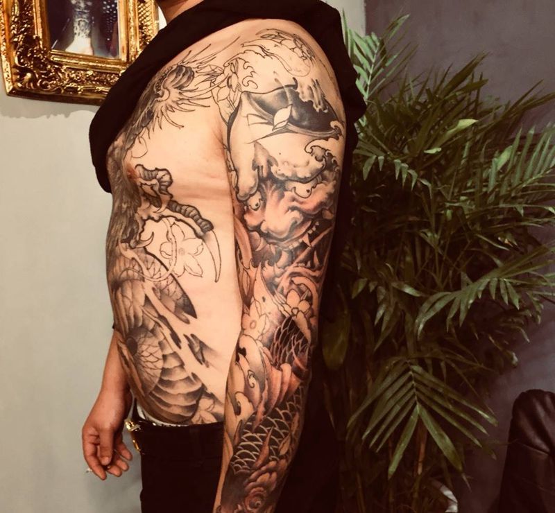 花臂半成品纹身图片