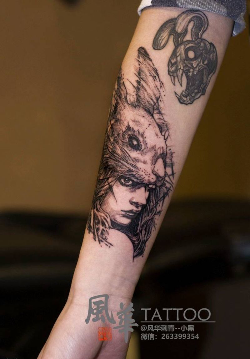 兔女郎？？纹身图片_手部手臂点刺欧美写实兔子纹身图案