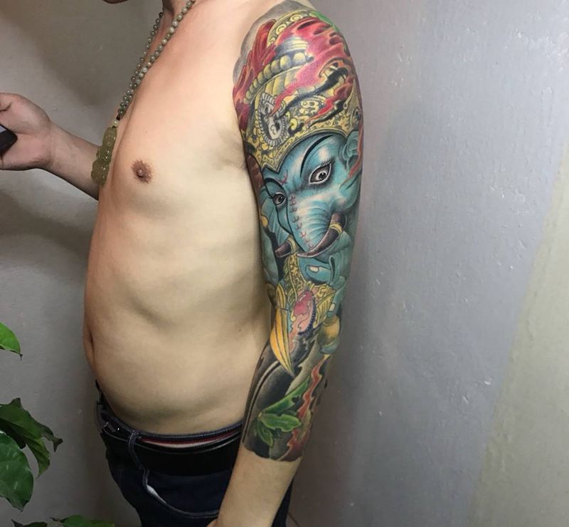 7分臂，象神纹身图片