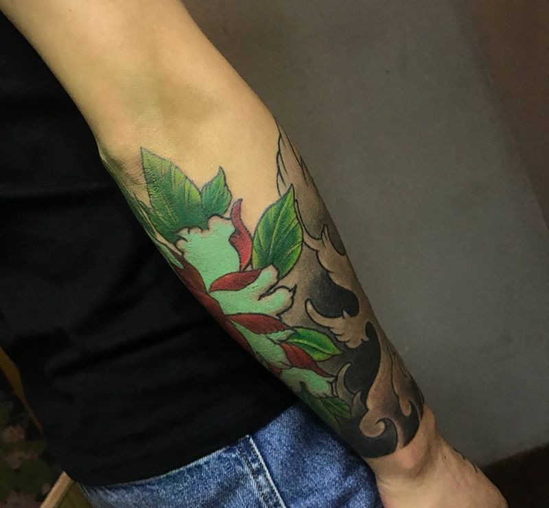 小臂牡丹纹身图片