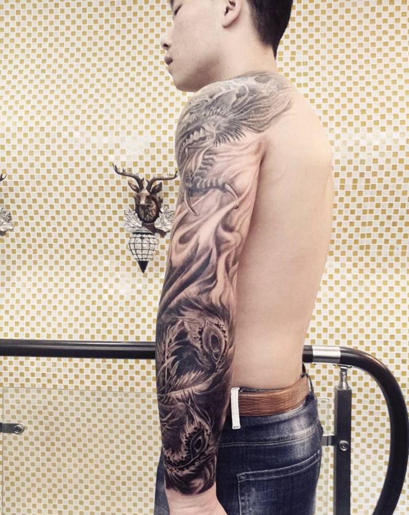 龙凤呈祥纹身图片_手臂纹身图案