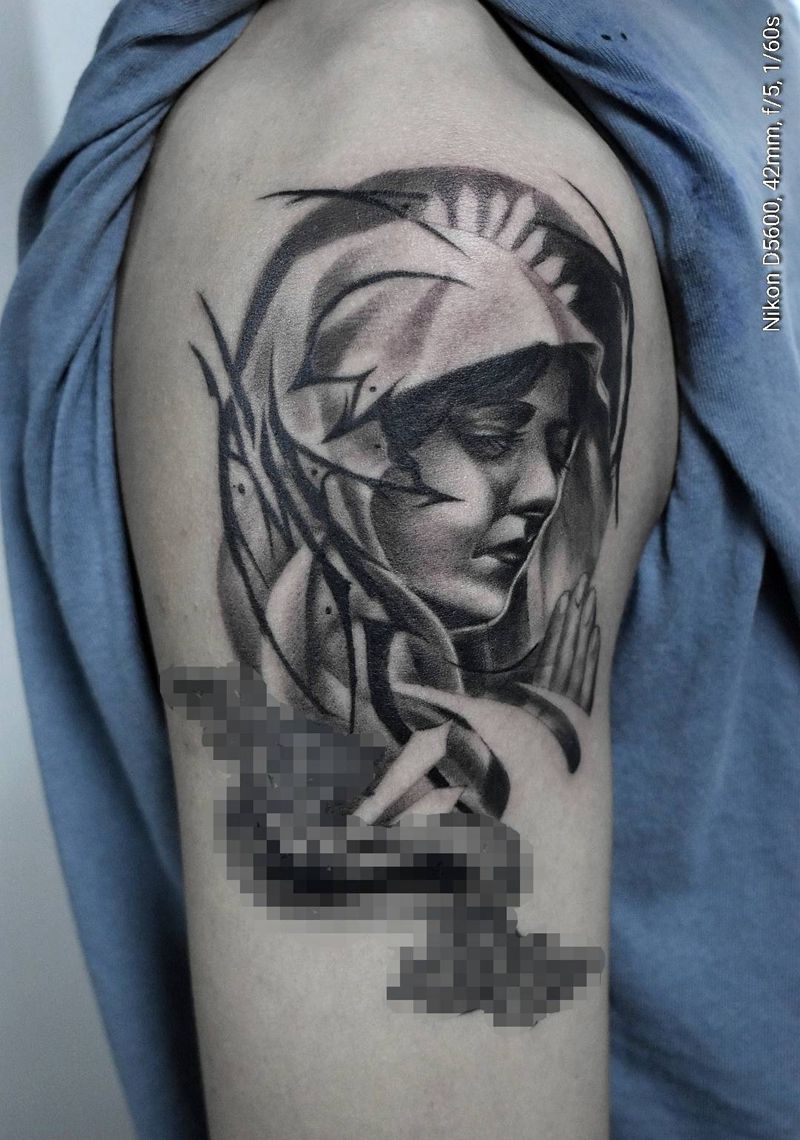 圣母纹身图片_手臂欧美写实纹身图案