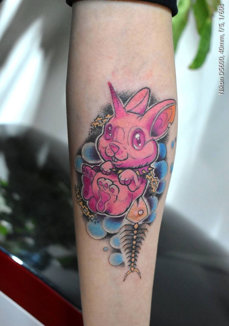 鱼与兔   遮盖纹身图片_手臂New School纹身图案