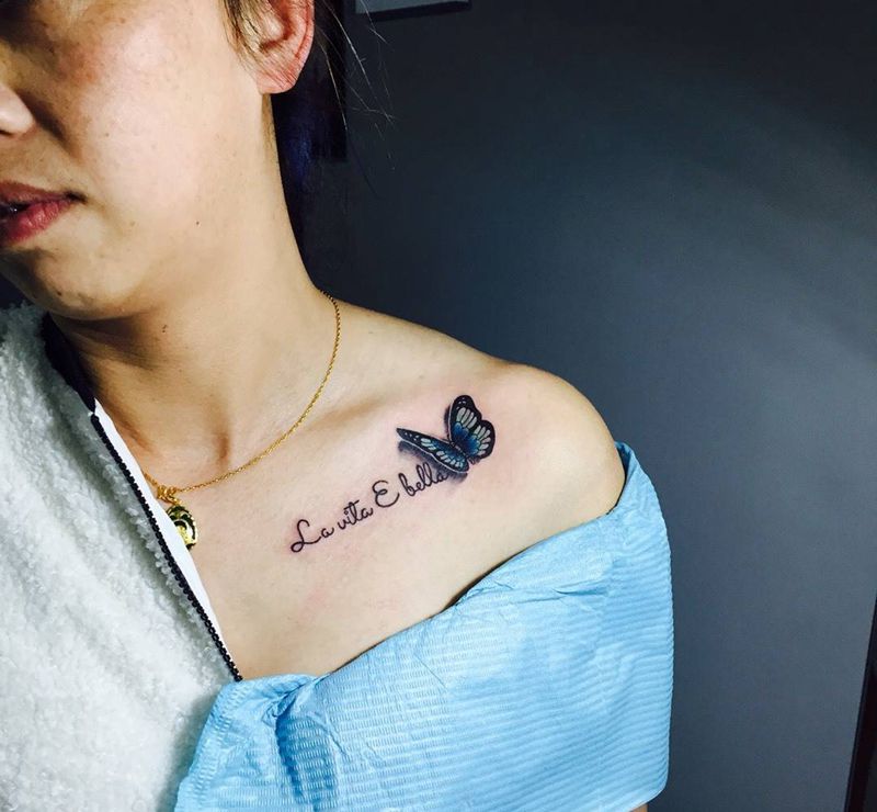 英文短句和蝴蝶纹身图片