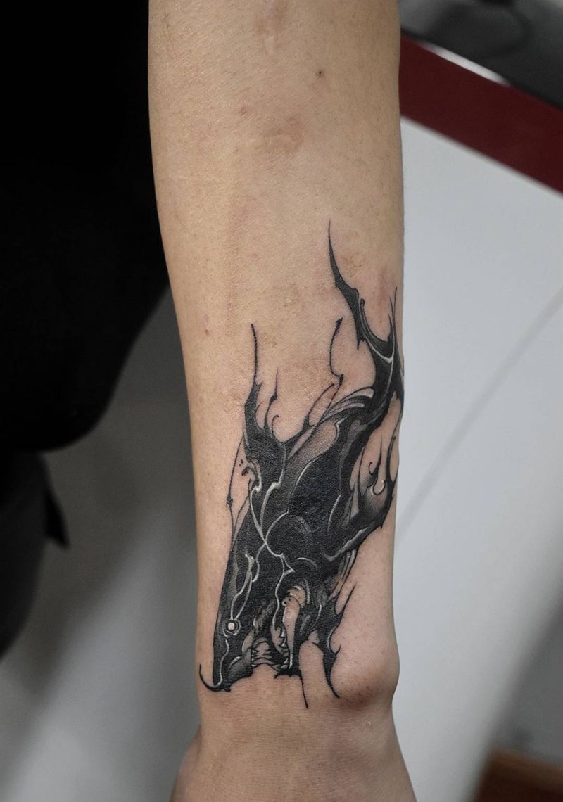 小鲨鲨纹身图片_手臂欧美写实暗黑纹身图案