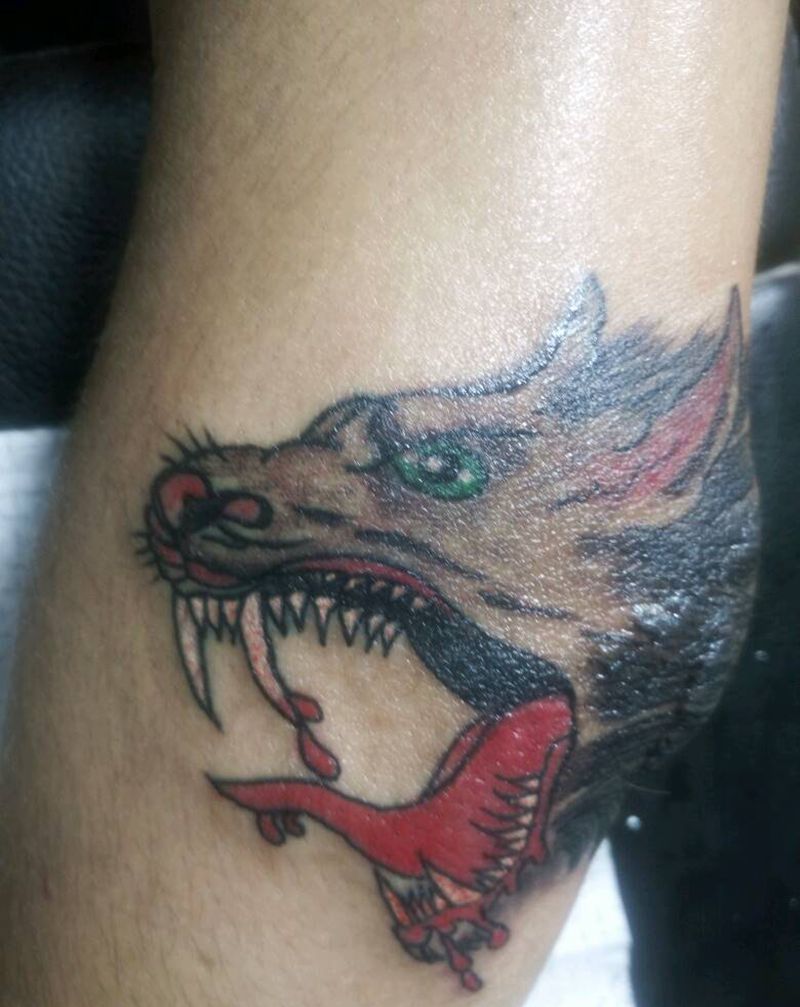 狼头纹身图片_手臂传统动物纹身图案