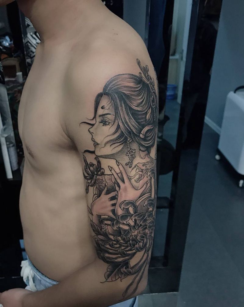 艺伎纹身图片_手臂纹身图案