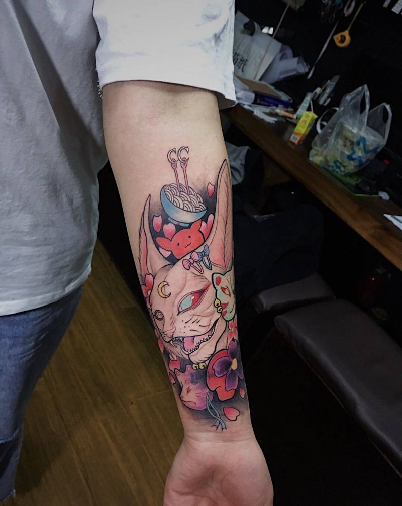 日式猫妖纹身图片_手臂纹身图案