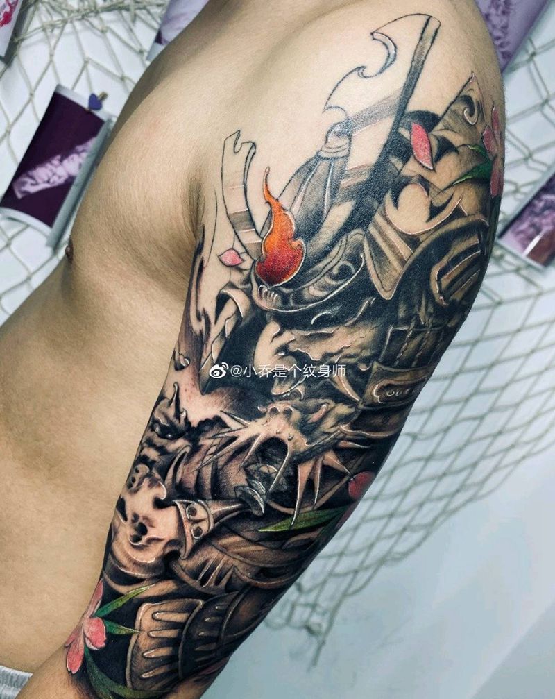 鬼武士纹身图片_手臂新传统纹身图案