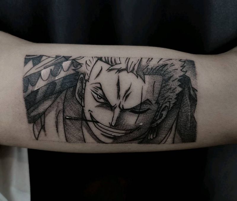 和之国索隆纹身图片_手臂点刺欧美写实漫画纹身图案