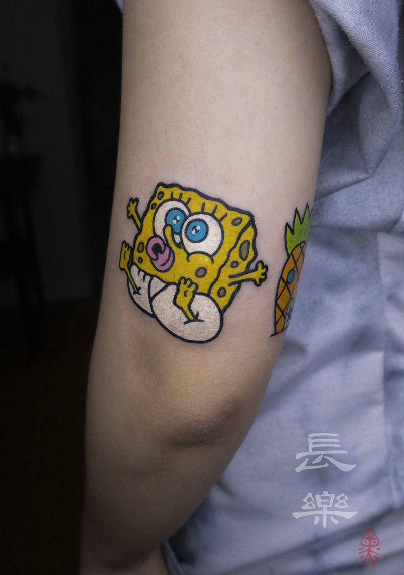 真  海绵宝宝纹身图片_手臂手部Old SchoolNew School海绵宝宝卡通纹身图案