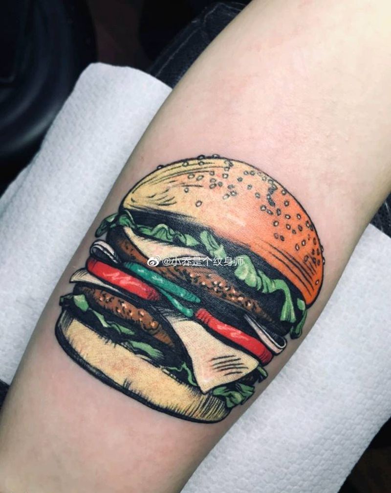 汉堡纹身图片_手臂New School纹身图案