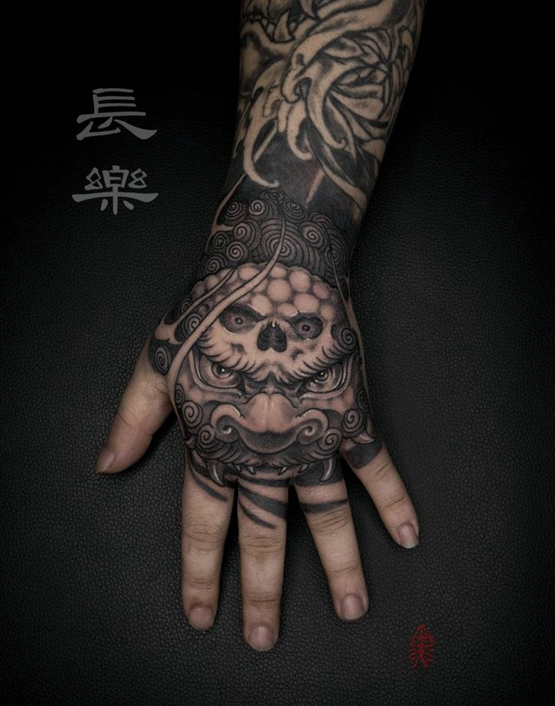 【唐狮】纹身图片_手部新传统老传统唐狮纹身图案