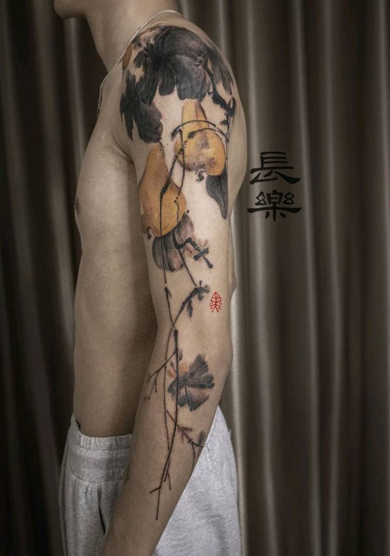 【福禄】纹身图片_手臂手部水墨水彩葫芦中国风国画纹身图案