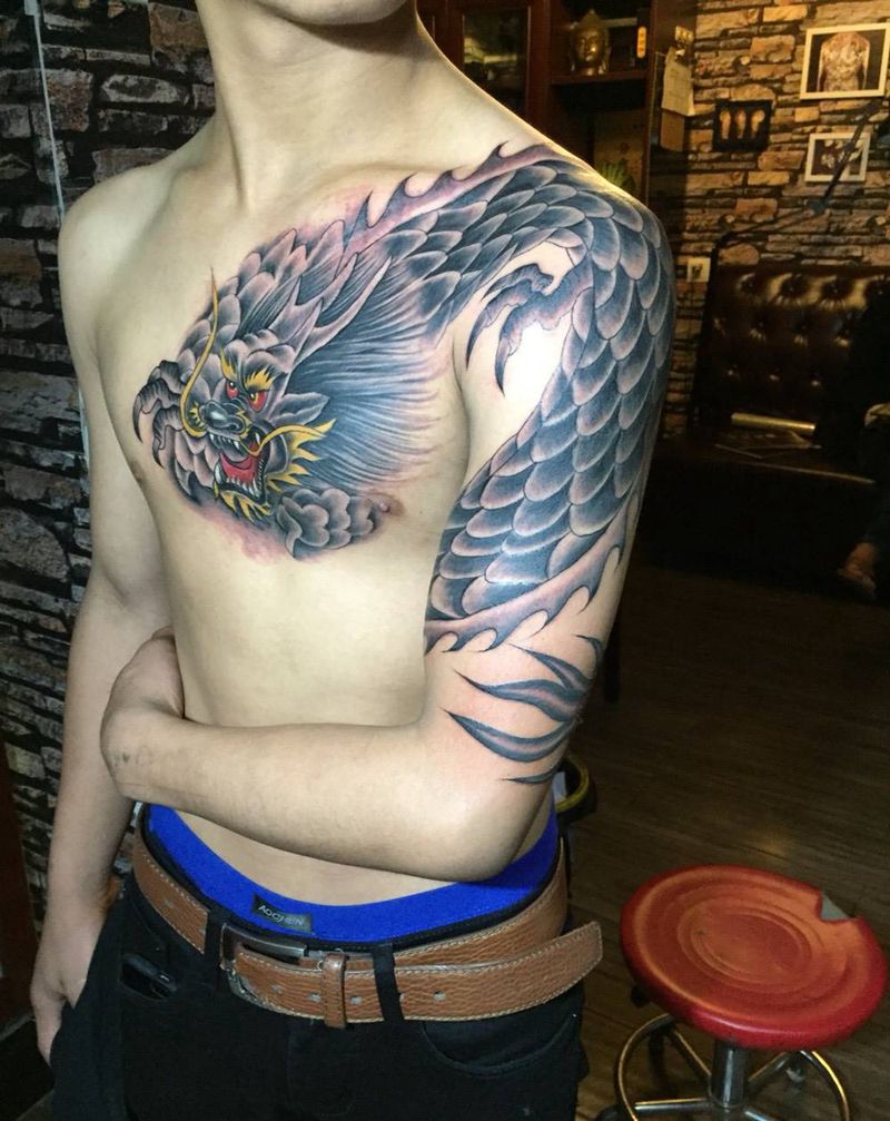 传统过肩龙一条纹身图片