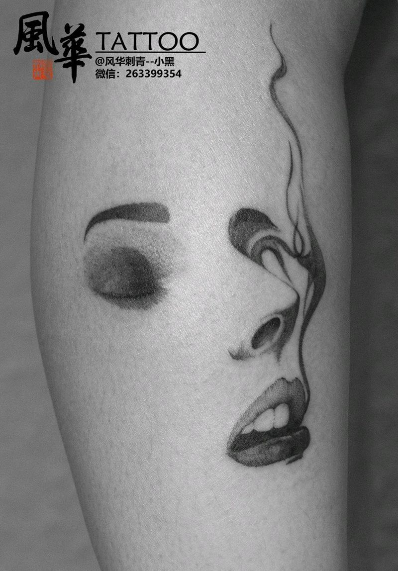 素描纹身图片_腿部脚部点刺欧美写实纹身图案