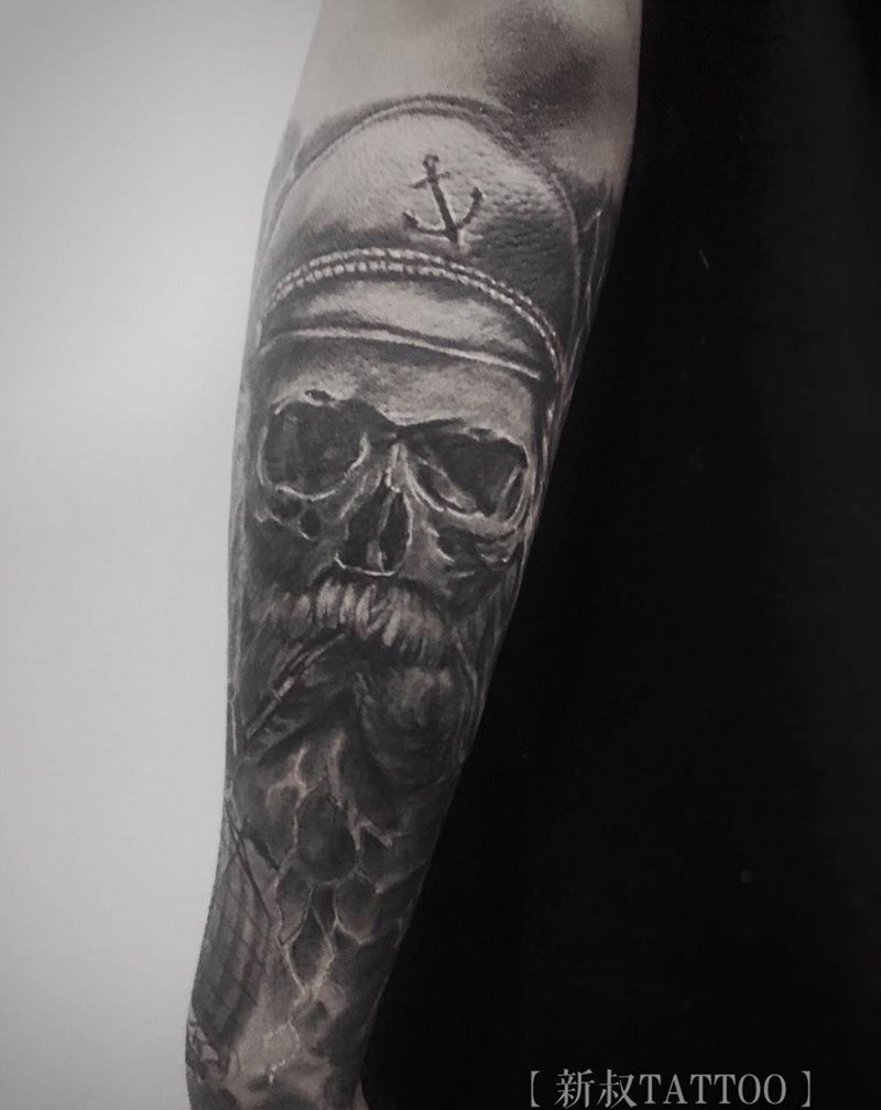 海盗船长 遮盖作品纹身图片