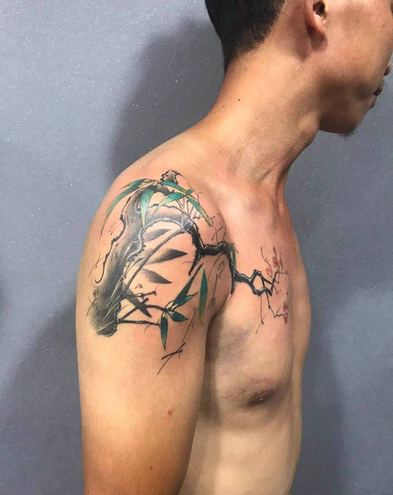 梅花与竹子的结合纹身图片