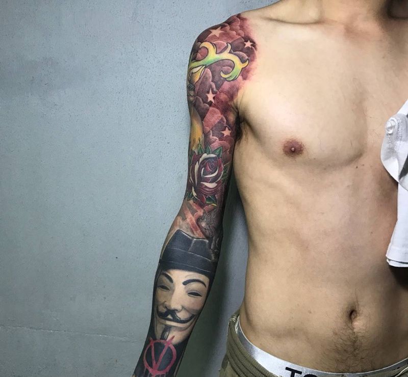 欧美多元素花臂纹身图片