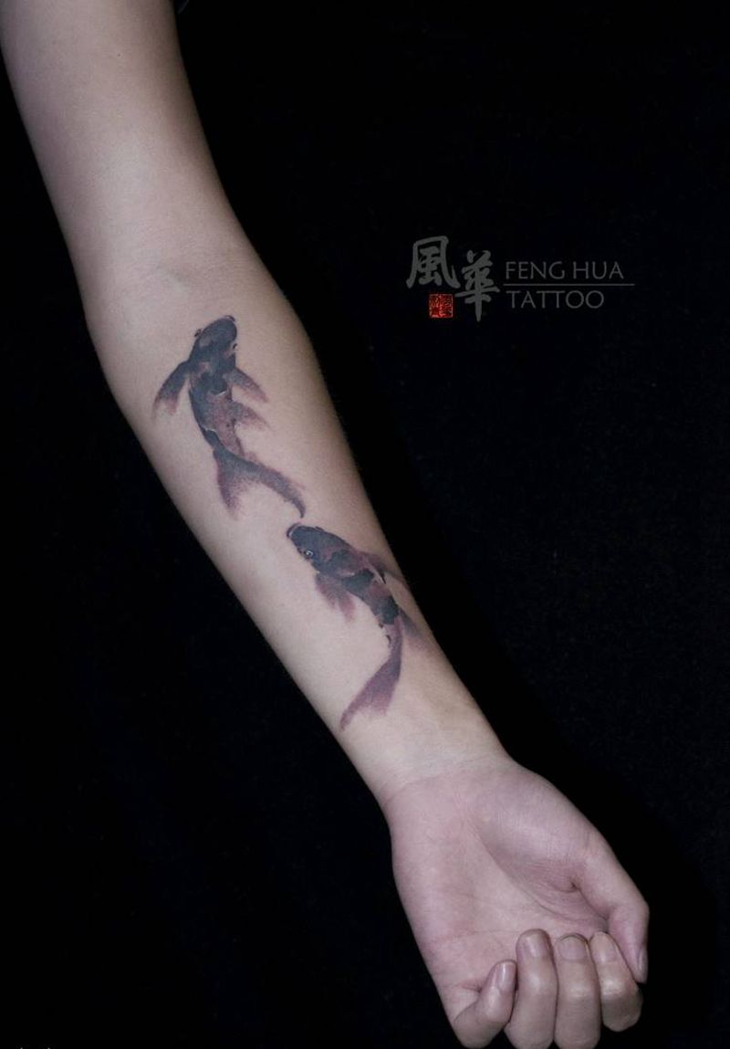 【水墨鲤鱼】纹身图片_手臂手部水墨水彩鱼鲤鱼纹身图案
