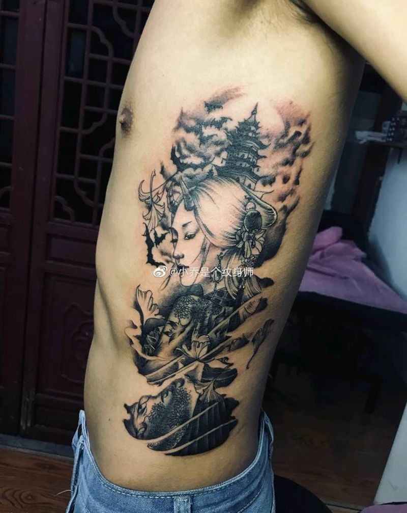 想纹个女的天天跟他睡纹身图片_腰部新传统纹身图案