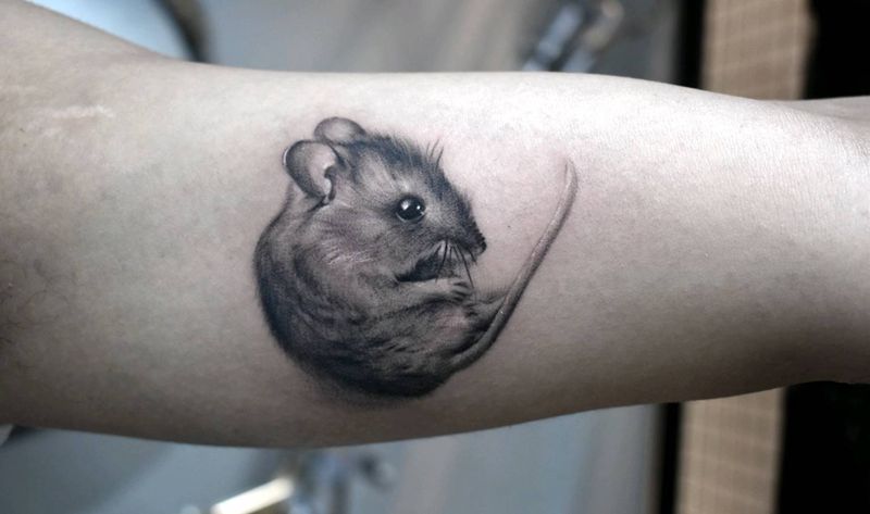 萌鼠小图纹身图片_手臂欧美写实纹身图案