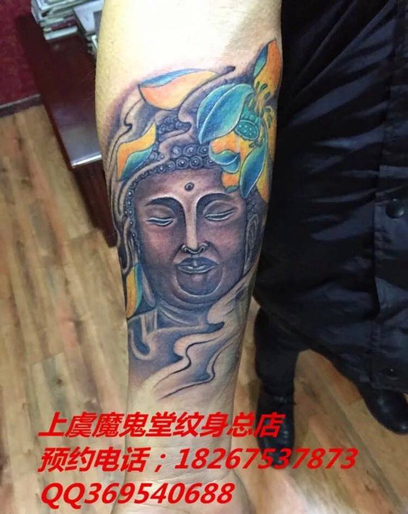 小臂佛头完工纹身图片