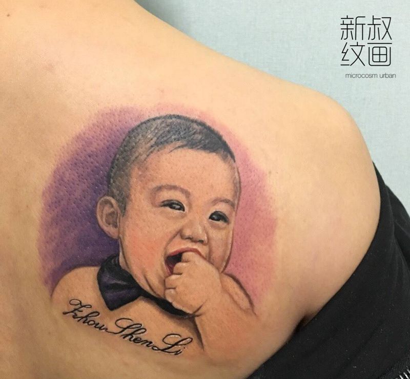 宝宝肖像纹身图片_肖像欧美肩部成品人物纹身图案
