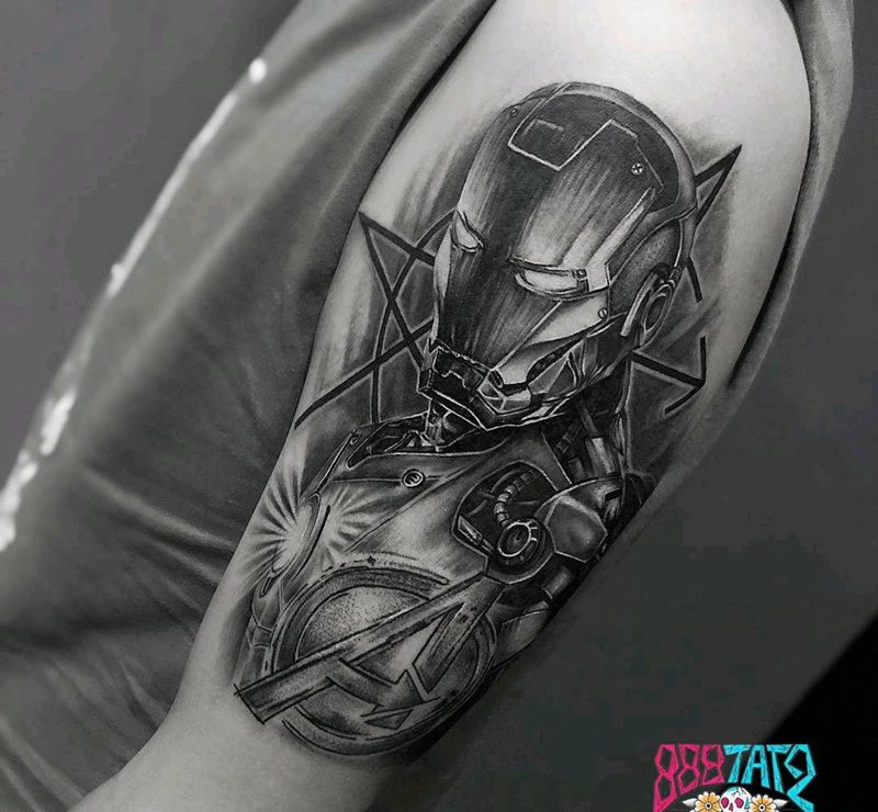 钢铁侠纹身图片_手臂欧美写实钢铁侠超级英雄纹身图案