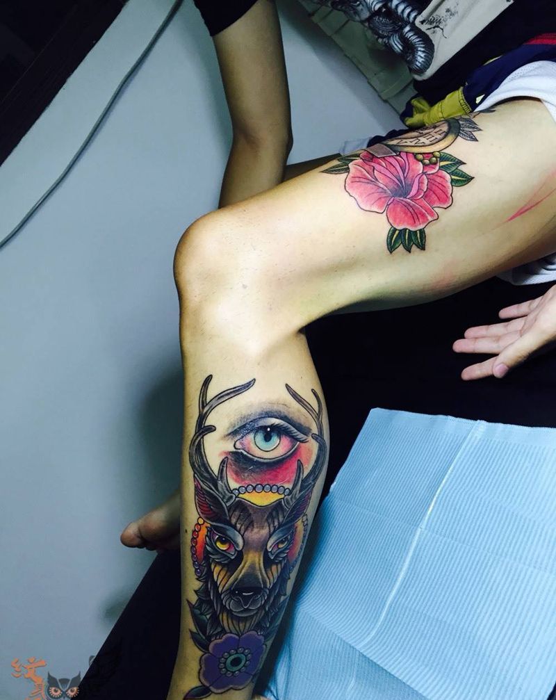 玫瑰怀表纹身图片