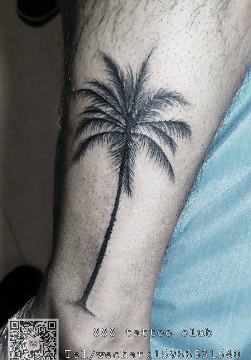 椰树纹身图片_腿部纹身图案