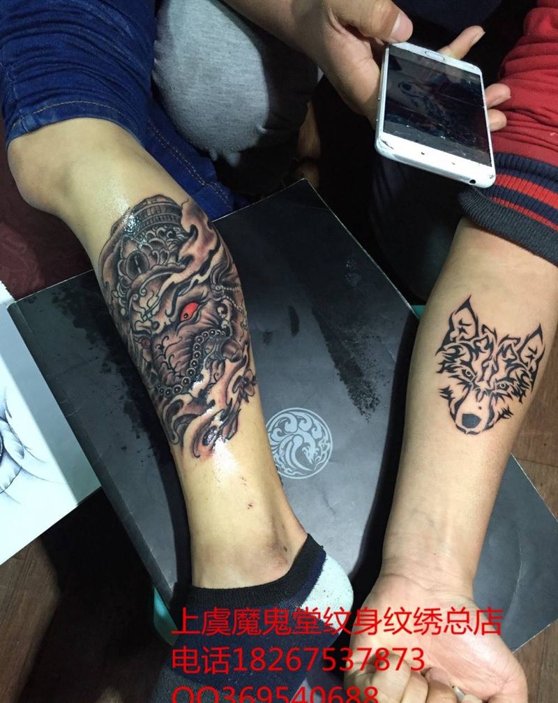 小腿象神纹身图片