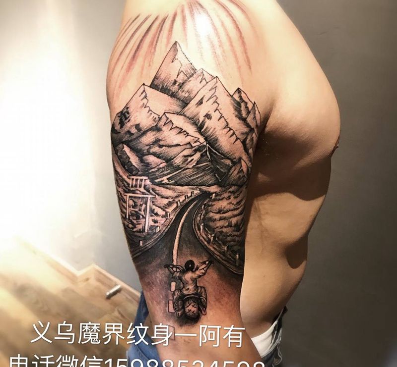 骑行者纹身图片_成品欧美原创手部手臂习俗清新写实几何静物纹身图案