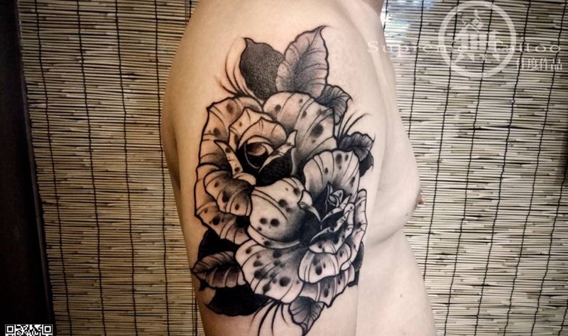 驻店师作品纹身图片_手臂腿部成品欧美人物植物纹身图案