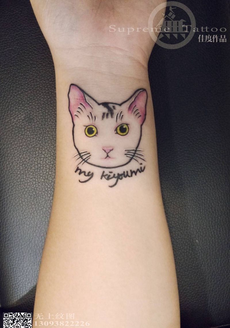 爱猫狂魔——驻店师作品纹身图片_成品颈部手臂欧美清新动物纹身图案
