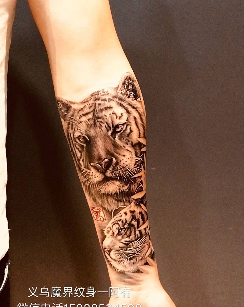 老虎纹身图片_成品原创动物手臂传统习俗写实手部胸部背部纹身图案
