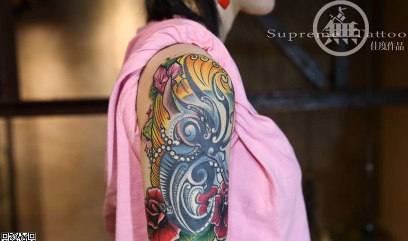 佳度师傅的图腾修改添加作品纹身图片_成品手臂欧美清新动物原创纹身图案