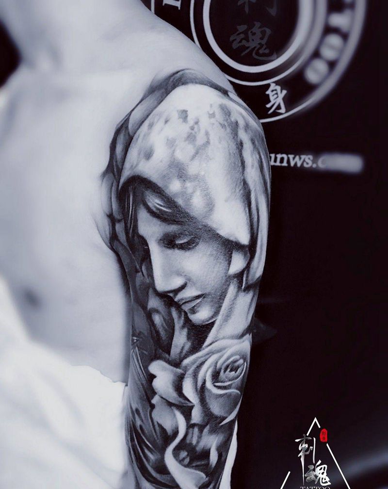 圣母玛丽亚纹身图片