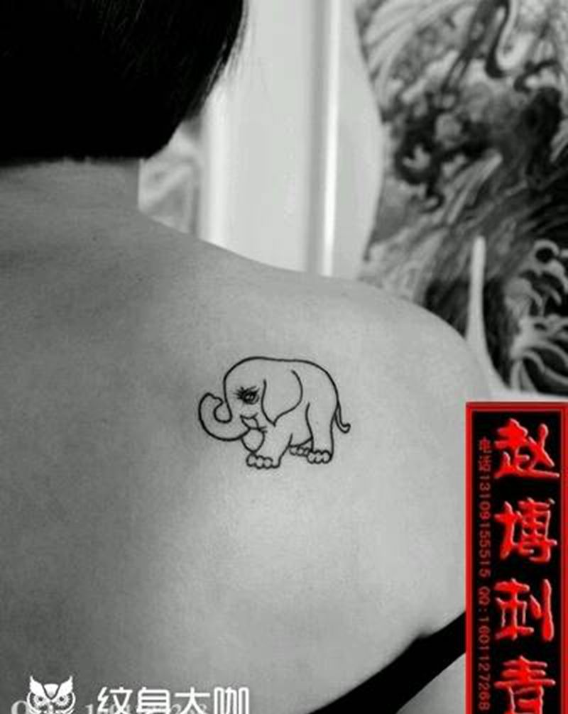 小象纹身纹身图片_肩部清新动物成品纹身图案