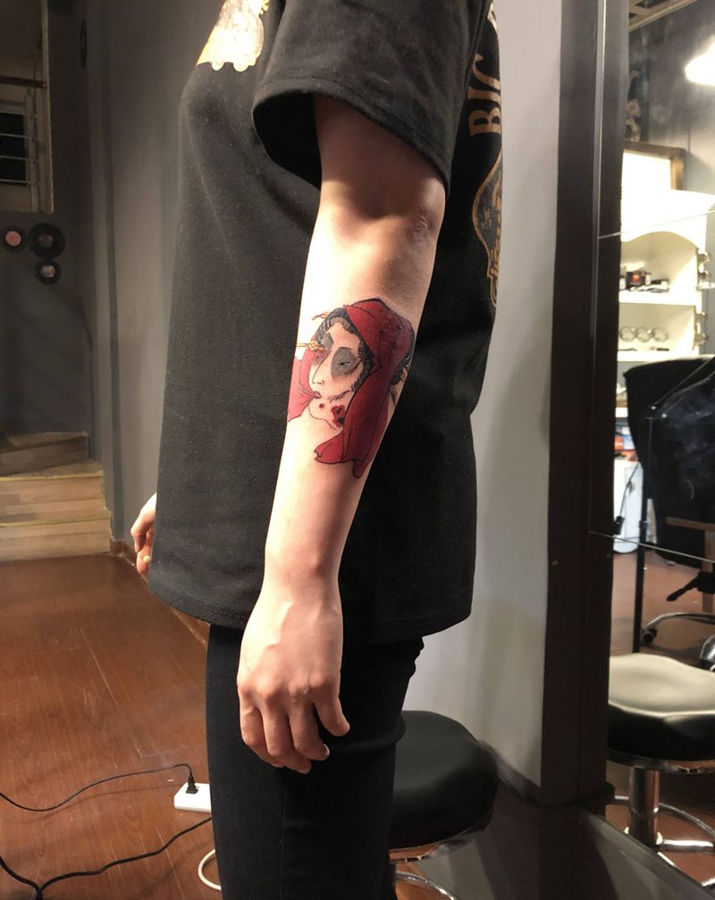 生首纹身图片_手臂老传统生首彩色小图日式小图纹身图案