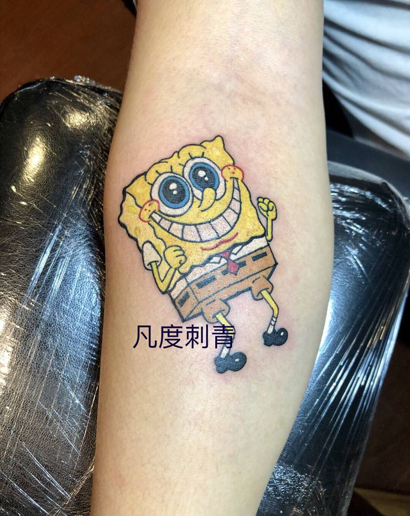 海绵宝宝纹身图片_手臂新传统New School彩色小图纹身图案