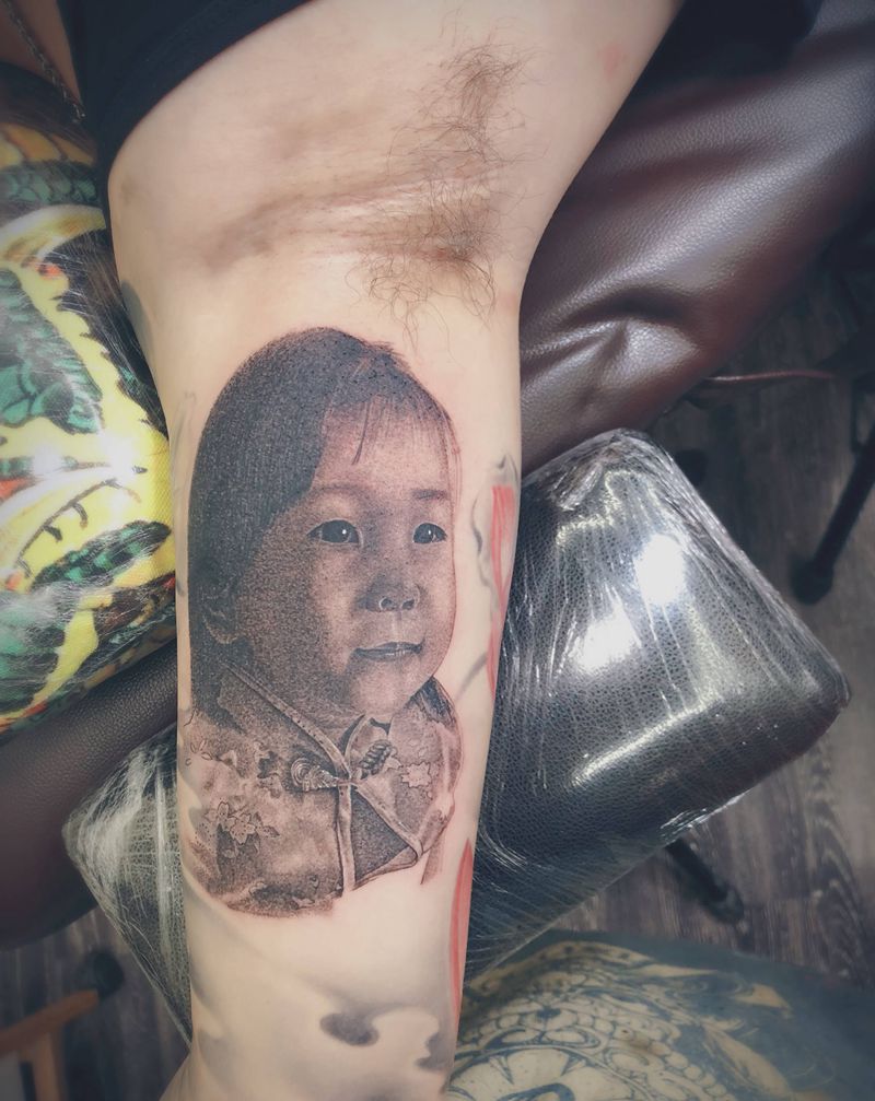 肖像（全程圆五针作品）纹身图片_手臂手部欧美写实纹身图案