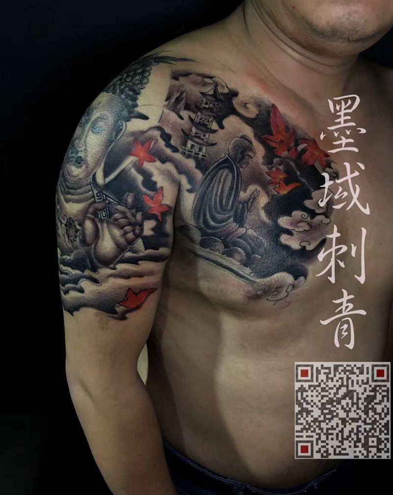 佛魔一念间纹身图片_成品胸部手臂传统人物宗教纹身图案