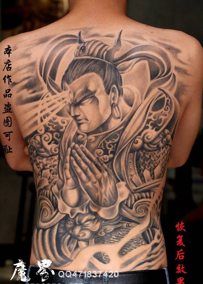 满背二郎神杨戬恢复后效果纹身图片