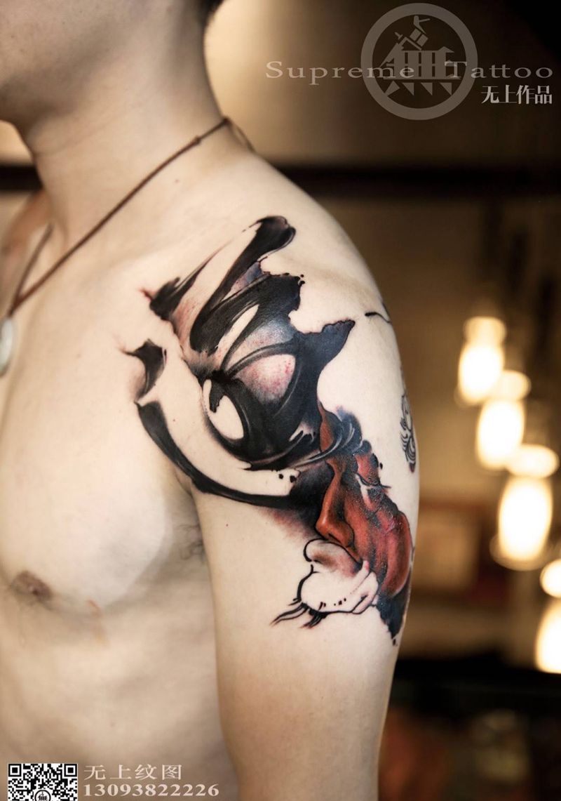 一边佛,一边道纹身图片_成品手臂传统习俗清新字符人物原创宗教纹身图案