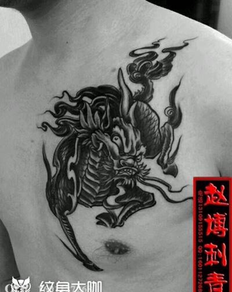 麒麟纹身纹身图片_胸部国画动物成品纹身图案