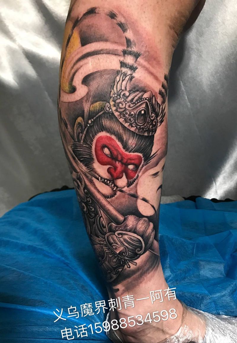 大圣纹身图片_成品手臂手部脚部腿部传统肖像写实人物动物纹身图案