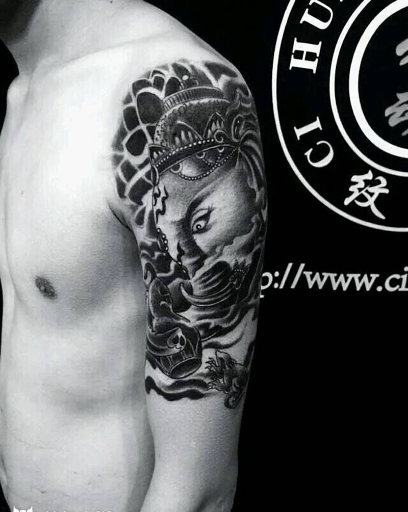 象神纹身图片_手臂传统写实动物纹身图案