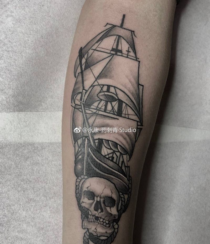 帆船纹身图片_手臂手部欧美写实Old School纹身图案