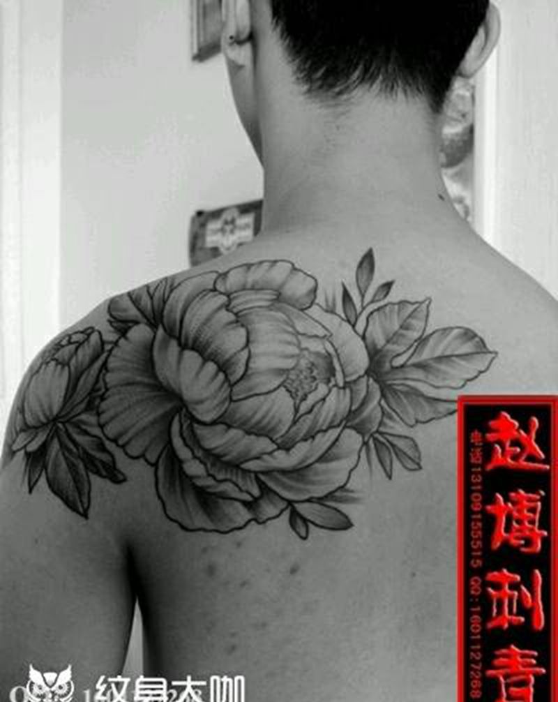 遮盖失败纹身作品纹身图片_肩部传统植物成品纹身图案